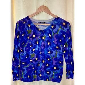 Magaschoni silk linen blend fitted 3/4 sleeve cardigan size large